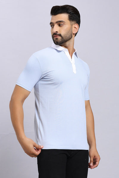 Contrast Luxe Polo - Celeste Blue